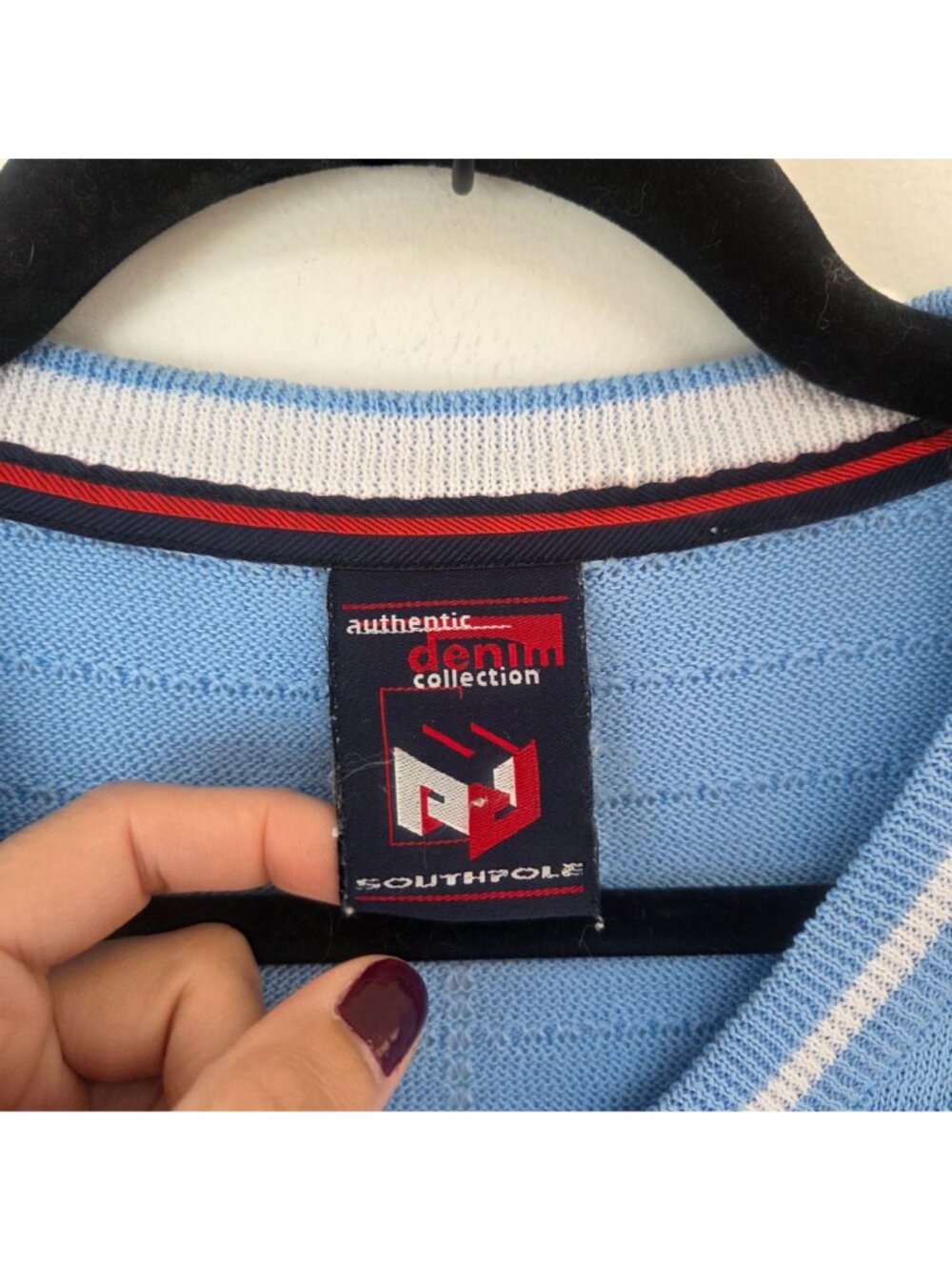 VTG Southpole Y2K Knit Short Sleeve Shirt Front Graphic Blue Men's XL - Picture 7 of 8
